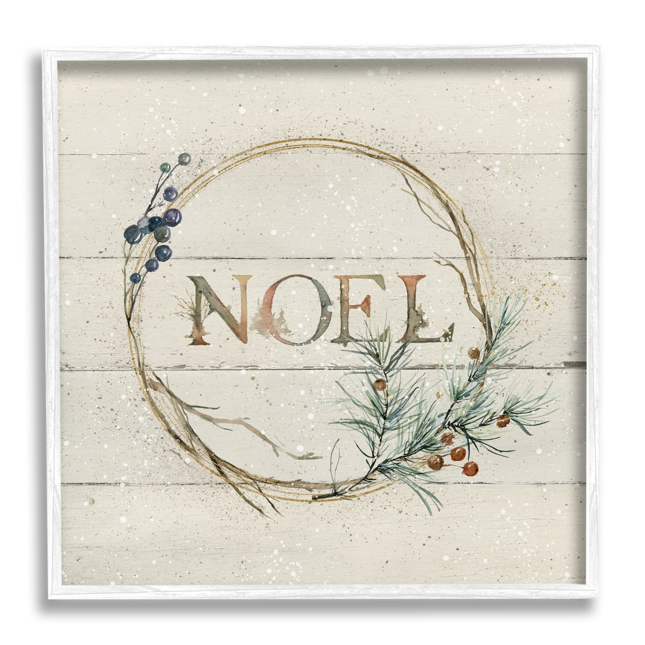 Stupell Industries Noel Holiday Botanical Wreath Framed Giclee Art